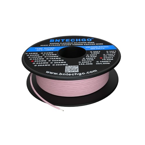 Fil toronné en cuivre étamé 20 AWG câble silicone souple rose 76,2m pour soudure