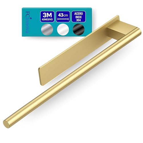 Toallero Adhesivo Baño sin Taladro Color Dorado de 43cm Fabricado en Acero Inoxidable 304 Resistente a la Humedad y al oxido Toallero sin Taladro de Facil Instalación y Fuerte fiajación Adhesiva 3M