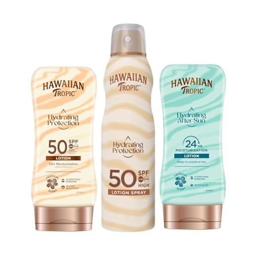 HAWAIIAN Tropic Pack Hydrating Protection SPF 50 - Crema Solar Protectora con Cintas de Seda Hidratantes + Spray Bruma Air Soft + Loción Air Soft Face (Paquete de 3)