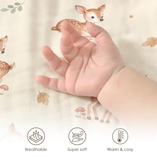 Image of SANDJEST Deer Minky Muslin & Dotted Blanket 30x40 in Gift for Holiday, Gender Reveal Party, Hospital Visit, Baptism