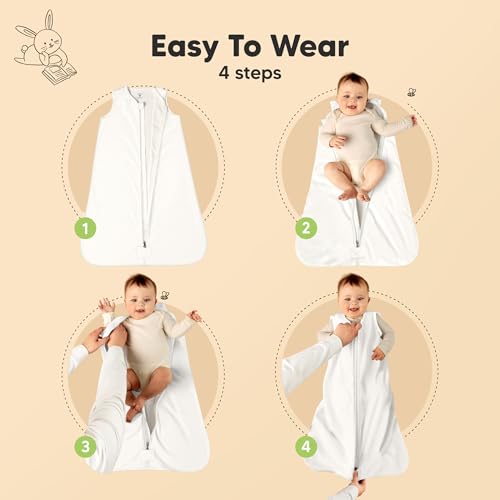 Image of 2-Pack Baby Sleep Sacks, Zipper Wearable Blanket - 100% Organic Cotton 0.5TOG, Soft Lightweight Toddler Sleeping Sack 12-24 months, Easy to Wear Newborn Swaddles Sleepsack (Soft White, L)