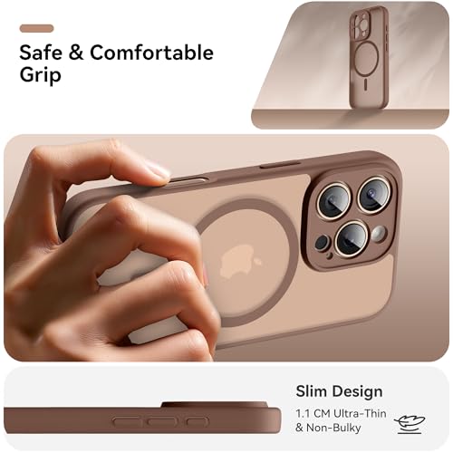 Helssitot für iPhone 16 Pro Max Hülle mit Magsafe, Militär-Grade Stoßfest Kratzfest Anti-Fingerabdruck Magnetisch Rückseite Matt Handyhülle für iPhone 16 Pro Max 6,9 Zoll,Braun