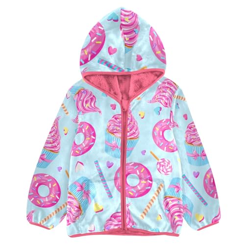 OTVEE Pink Donuts Cupcakes Kids Hoodie Jacket Fall Spring Full Zip Warm Outwear Coat