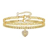 GLIJWELE Pulseras de tobillo con inicial de corazón para mujer, chapado en oro de 14 quilates, tobilleras de eslabones cubanos para mujer, tobilleras de oro con letras para mujer, joyería marinera