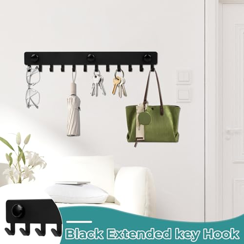 Miniatura 6 de Bayidun 2 Pcs Colgador Llaves Pared Negro, Ganchos Cuelga Llaves Pared, Colgador Soporte Porta De Pareds Con 12 Ganchos Para Organizador De Llave Dormitorio Oficina 25x2.5x3.7cm