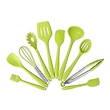 HJUYV-ERT 10 Silikon-Küchengeschirr Antihaft-Kochgeschirr Kochwerkzeug Spachtel Schöpfkellen Schaufel Löffel Suppe Küchenutensilien Set -A