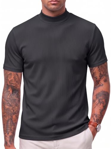 Image of CTU Mens Mock Neck T Shirt Knitted Cotton Undershirt Stretch Tee Black M