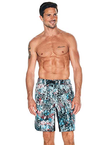 Reebok Men's Swimwear 9" Tab Volley Urban Decay Upf 50+ Athletic Swim Shorts Bathing Suit Trunks, Neon Red, Small #TOP13