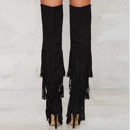 Pointed Toe Over the Knee Boots for Women classic Fringe Thigh High Boots Fashion Faux Suede Long Boots Side Zipper Western Boots winter warm boots2