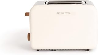 CREATE/TOAST RETRO/Tostadora Blanco Roto / 6 Niveles de potencia, bandeja recogemigas, termostato, descongelación, recalentar, 2 ranuras rebanadas anchas, 850W