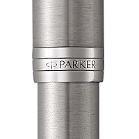 Stylo Roller Parker Jotter - Corps Acier Inoxydable, Pointe Fine, Encre Noire, Coffret Cadeau
