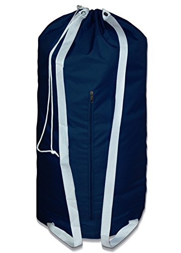 The Fine Living Co. Large Printed Laundry Bag With Adjustable Shoulder Straps & Drawstring,115L Capacity Heavy Duty Laundry Bag Backpack With Side Zipper, Space Saving Dirty Clothes Tall Laundry Bags, Foldable Laundry Hamper Bag 34"X14"X14" (Navy Blue) #TOP1