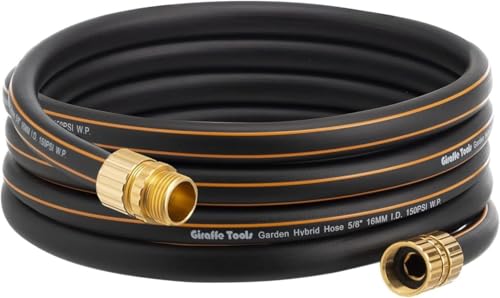 Giraffe Tools Garden Hose 5/8 Custom Length No Kink Flexible Leakproof Water Hose 600 Burst PSI 10ft Male Female Fittings Black Orange