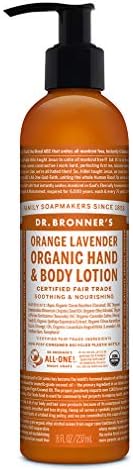 Dr. Bronner's - Organic Lotion (Orange Lavender, 8 Ounce) - Body Lotion and Moisturizer, Certified Organic, Soothing for Hands, Face and Body, Highly Emollient, Nourishes and Hydrates, Vegan, Non-GMO