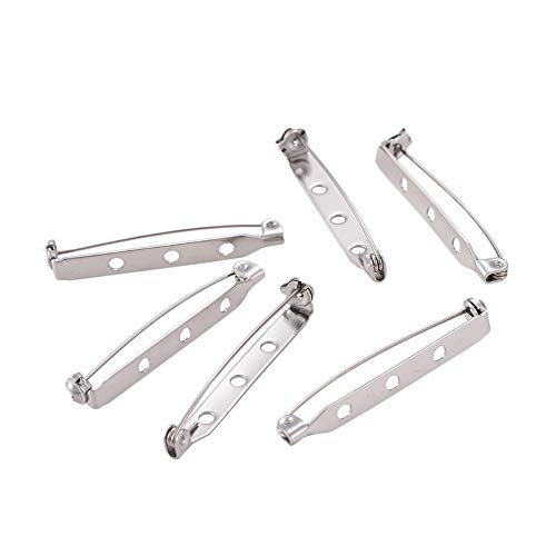 Image of LiQunSweet 10-Piece Three Holes 304 Stainless Steel Brooch Bar Pins Findings Safety Catch Back Pins Platinum 1.5 inch (38mm) for Craft Jewelry Making