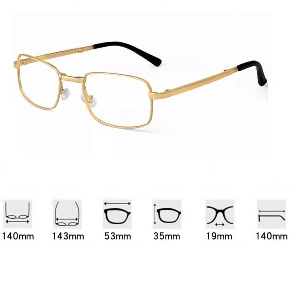 Faltbare Lesebrille Progressiver Multifokus Lesebrille Mini Tragbare Lesehilfe Titan Rahmen Computerbrille Mode (Golden,+2.0)(+1.5)