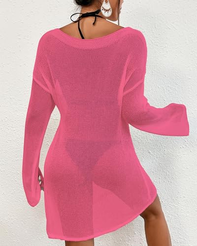 Image of Bsubseach Crochet Cover Ups for Women Bathing Suit Cover Up Dress Mesh Beach Top