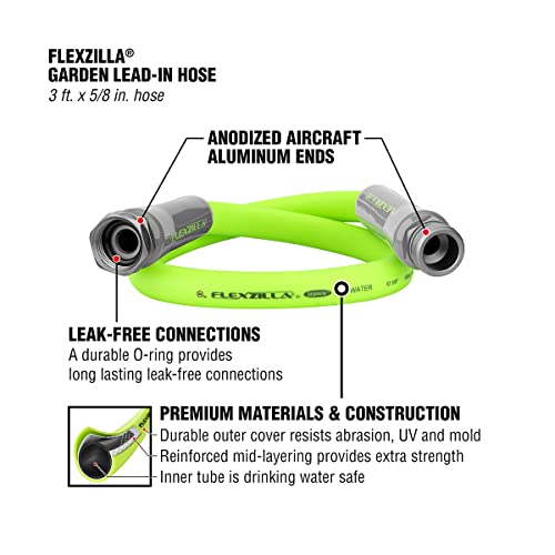 Flexzilla Garden Lead-In Hose 5/8 In. X 3 Ft., Heavy Duty, Lightweight, Drinking Water Safe, Zillagreen - Hfzg503Yw-E #TOP1