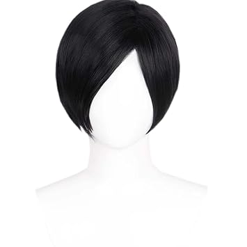 Black short hair wig side parted bangs bob straight hair full hair cos anime character simulation wigs 11inch
