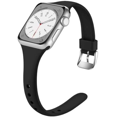 Image of Laffav Compatible with Apple Watch Bands for Women 44mm 45mm 46mm 42mm 49mm 40mm 41mm 38mm, Soft Silicone Narrow Slim Thin Sport Replacement Strap for iWatch Bands Series 11 10 9 8 7 6 5 4 3 SE3 /2 /1