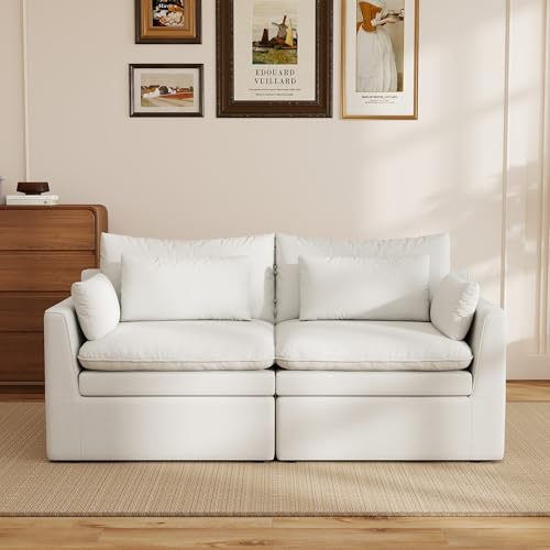 Image of WJShome Modular Sectional Sofa, Deep Seat Love Seat Cloud Couch with Water-Resistant & Stain-Resistant Fabric, Removable Washable Covers,Modern Sleeper Sofa for Living Room, Apartment, White