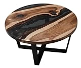 Genérico Mesa de Centro Redonda, Nogal Macizo con Resina Epoxi Negro, Patas de Metal, Diseño Moderno de Lujo, Artesanal (Negro, 60 cm)