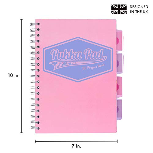 Image of Pukka Pad 5 Subject Spiral Notebook 3-Pack - 200 Pages, 100 Sheets of 80GSM Paper with Repositionable Dividers & Perforated Edges for School & Office Planning & Organization - B5-7 X 10, Pastel