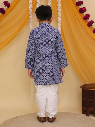 Image of AJ DEZINES Boys Cotton Full Sleeve Printed Kurta Pajama Set for Kids - Ethnic wear | Special Occasion & Traditional Outfit |Boys Kurta Pyjama Set - Regular Fit