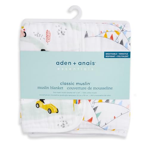 Image of aden + anais Essentials Cotton Muslin Dream Blanket, Perfect for Babies, Infants and Toddlers, Crib Blanket, Nursery Essential, Vintage Car Rally