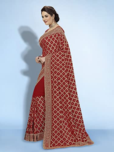 Panash Trends Heavy Embroidered Vichitra Silk Patola Silk Saree For Women (Red) #TOP2
