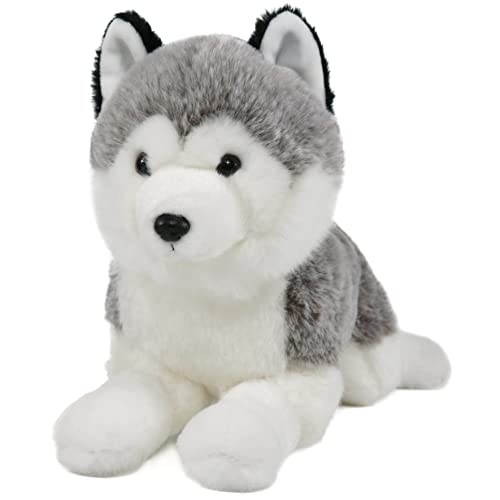 ICE KING BEAR Lifelike Siberian Husky Stuffed Animal Plush Soft Toy 13 Inches (Lying), Gray, Large