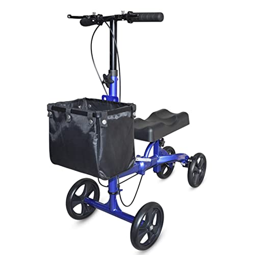 高齢者用軽量ニーウォーカー、折りたたみ式ウォーカー、高齢者用障害者補助具、歩行器、調節可能、ホイール付きバスケット付き、ブラック(青A