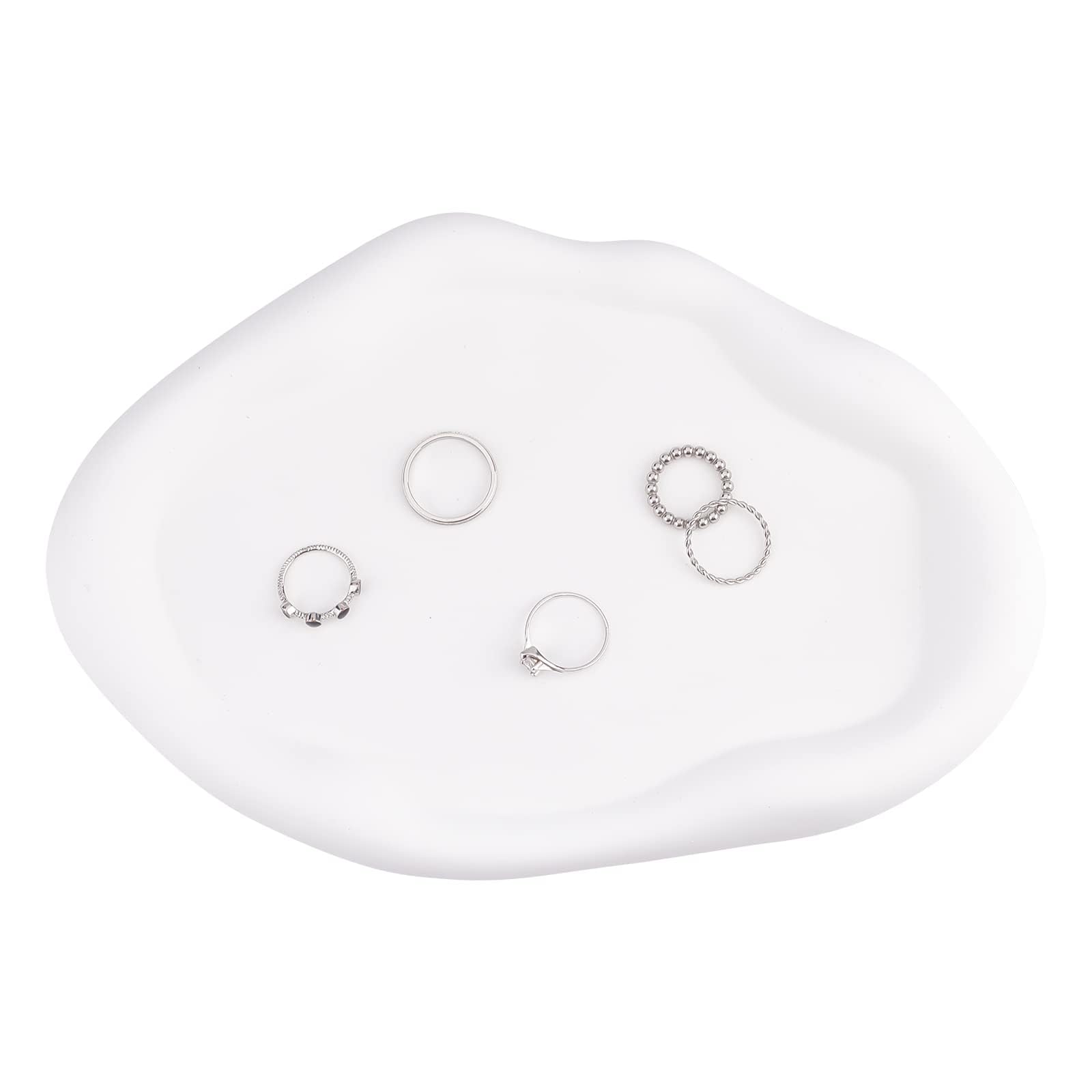 Khazna Plaster Jewelry Dish Cosmetics Trinket Tray (Cloud Shape, 9.4x6.5x0.6 Inch) White Ring Holder Organizer Plate Key Tray DIY Craft Plaster Home Decor Photography Props Birthday Gift
