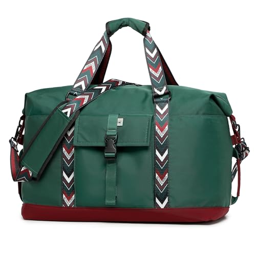 SUNNY BIRD Duffel with Utility Pouch, 40L Weekender Overnight Bag with Shoe Compartment for Travel and Sports (Greenboho)