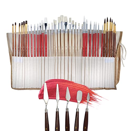 WA Portman 38pc Artist Paint Brush Set - Use as Paint Brushes for Acrylic Painting Oil Paint Brushes or Water Color Brushes - 5pc Palette Knife Set Included - Professional Paint Brushes