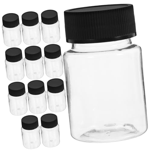 GARVALON 50ml Laboratory Sample Bottles with Wide Mouth 12 Pack Plastic Bottles with Black Caps for Sample Storage
