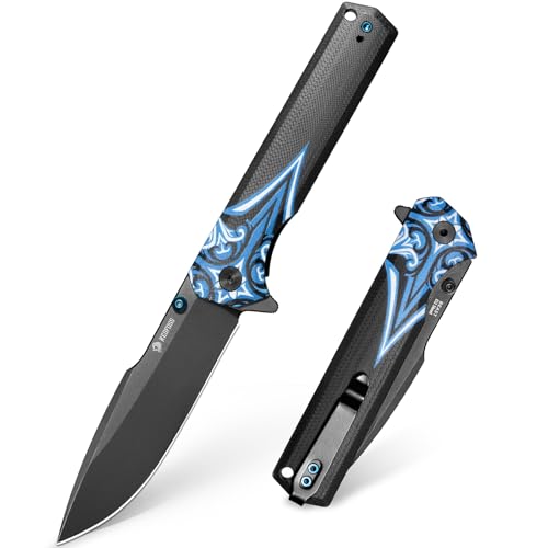 NedFoss BEAST - Cuchillo plegable afilado, cuchillo de bolsillo de acero D2 de 8,7 cm con mango G10, bloqueo Liner Lock y rodamiento de bolas, cuchillo exterior con Glip