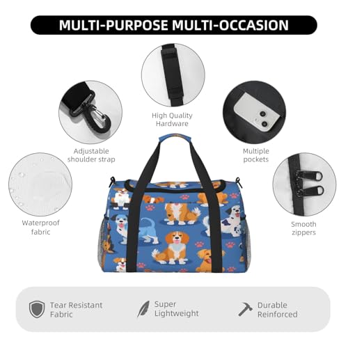 Virous Dog Puppy Paw Print Duffle Bag Travel Duffel Bags for Men Women Waterproof Gym Overnight Weekender Bag Carry on Tote Bag4