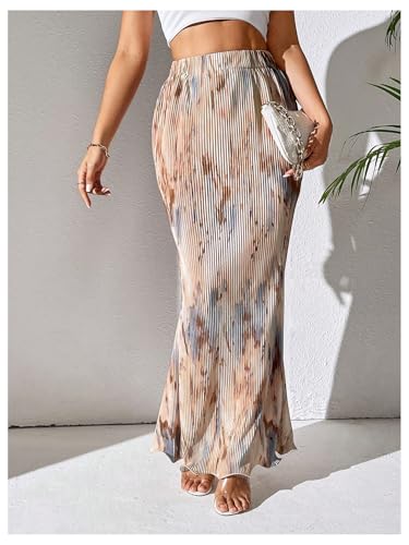 GORGLITTER Women's Flowy Boho Maxi Skirts Pleated Fishtail High Waist Cocktail Long Skirt Trendy 20253