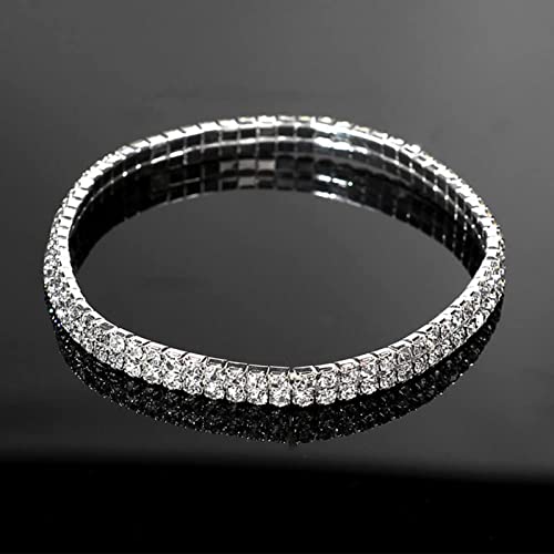 Kucheed BRACELETS001 2Pcs Rhinestone Stretch Bracelets,Twinkle Diamond Tennis Bangle,Silver Crystal Sparkling Bridal Stackable Bracelet Jewelry,Bling Shining Wedding Party Elastic Band Bracelet thumb #5