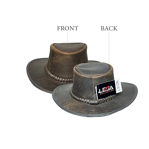Lesa Collection Unisex Distressed Toughness Leather Cowboy Hat (US, Alpha, Large, Brown)