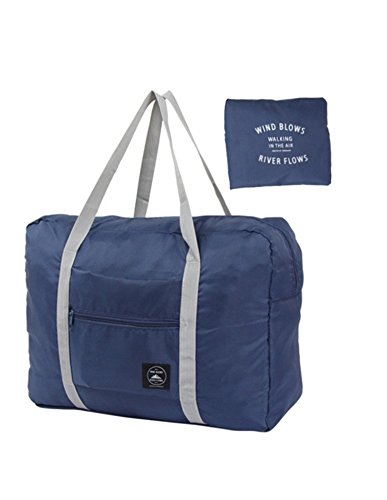 Foldable Travel Duffel Bag Luggage Sports Gym Water Resistant Nylon Multipurpose for Clothes Organizer (Blue)