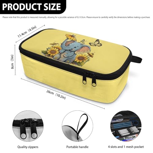Image of Elephant Baby Girls Pencil Case Large Capacity,Sunflower Butterfly Pencil Pouch for Preschool Kids Casual Pencil Bag for 2Nd 3Rd Childen Pencil Box for Boys Adults Men Pencil Container