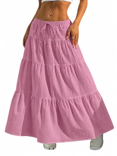 Image of Jawdrobe Women's Georgette Ruffle Hem Long Flared Skirt Lightweight Soft Fabric| High-Waisted Ruffled Maxi Plain and Pleated Skirt