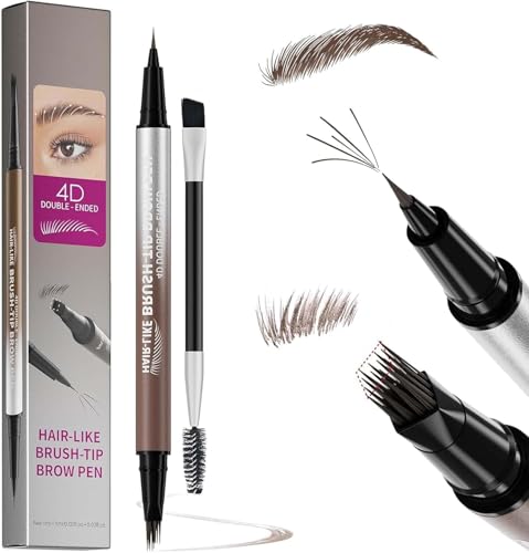 2-in-1 Augenbrauenstift Härchenzeichnung - Microblading Augenbrauenstift mit 4D Eyebrow Pencil & 0,1mm Feinspitze, Wasserfest & Wischfest Augenbrauenstift, Inkl. Augenbrauenbürste (Braun)