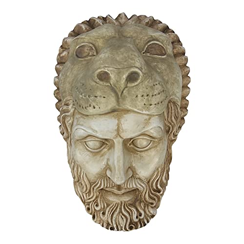 Hercules Lion Head Mask Sculpture Wall Decor Bas Relief Cast Stone Handpainted