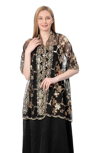 Women's 1920s Sequin Shawl Wraps Fringe Glittering Cape Scarf For Evening Wedding Party2