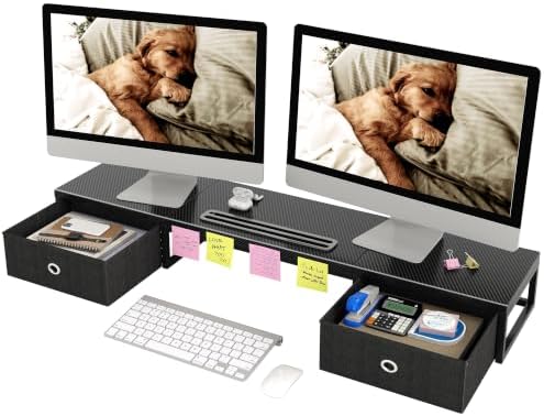 Mexin 39" Dual Monitor Stand Riser with 2 Storage Drawers, Carbon...