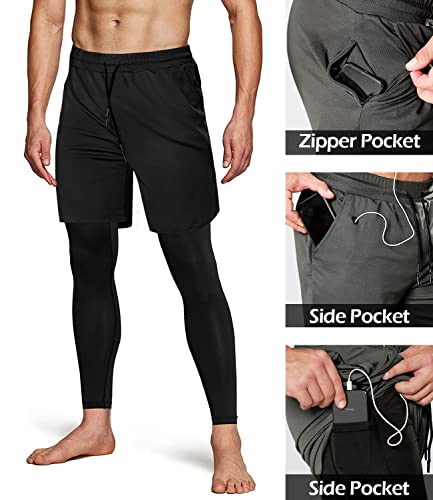 Aolesy Men's 2 in 1 Running Pants, Gym Workout Compression Pants for Men Training Athletic4