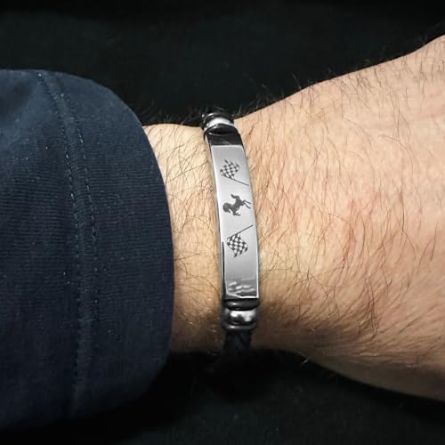 Bracciale Uomo Con Cavallino Rampante - Acciaio Inox E Pelle Intrecciata Rossa, Regolabile 21cm - Foto 8